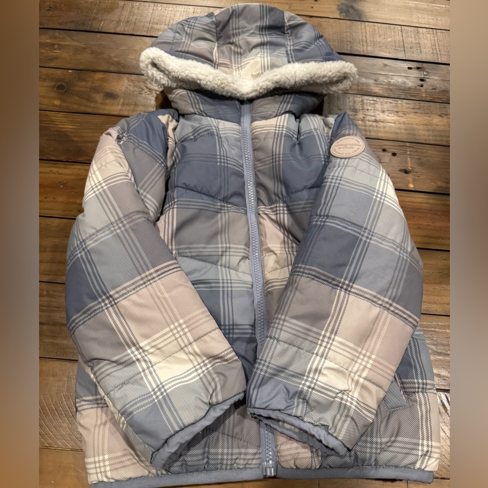 Reversible Plaid Hooded Puffer Jacket for girls